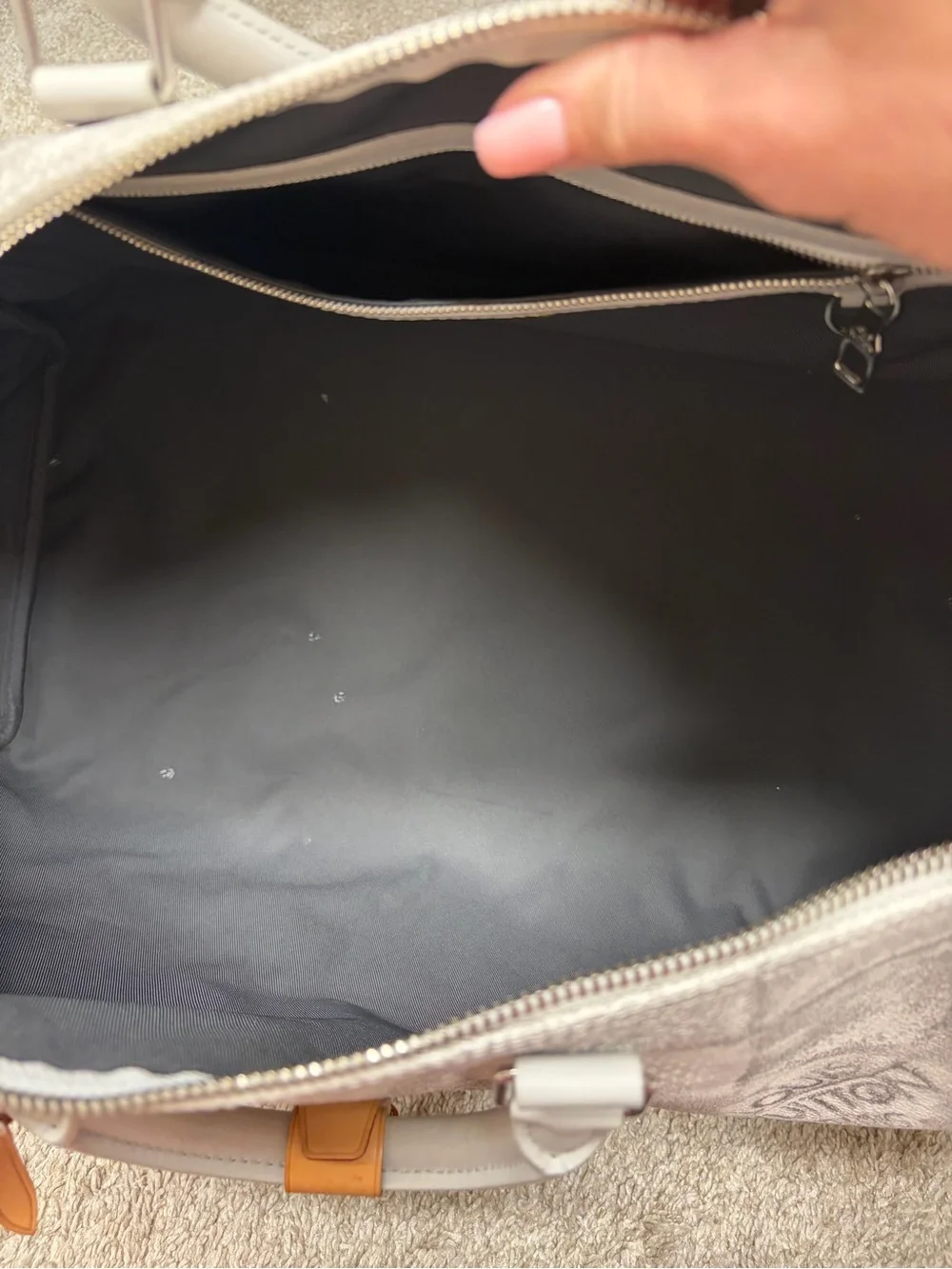 Louis Vuitton Grey Checkered Duffel with Tan Tag
